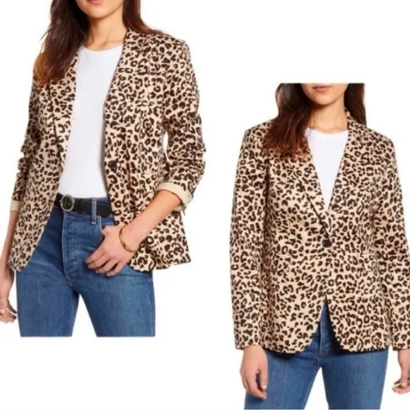 1901 Leopard Print One Button Blazer Jacket NEW