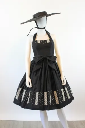 1950s Joan Barrie HALTER cotton dress EYELET xxs | new spring summer