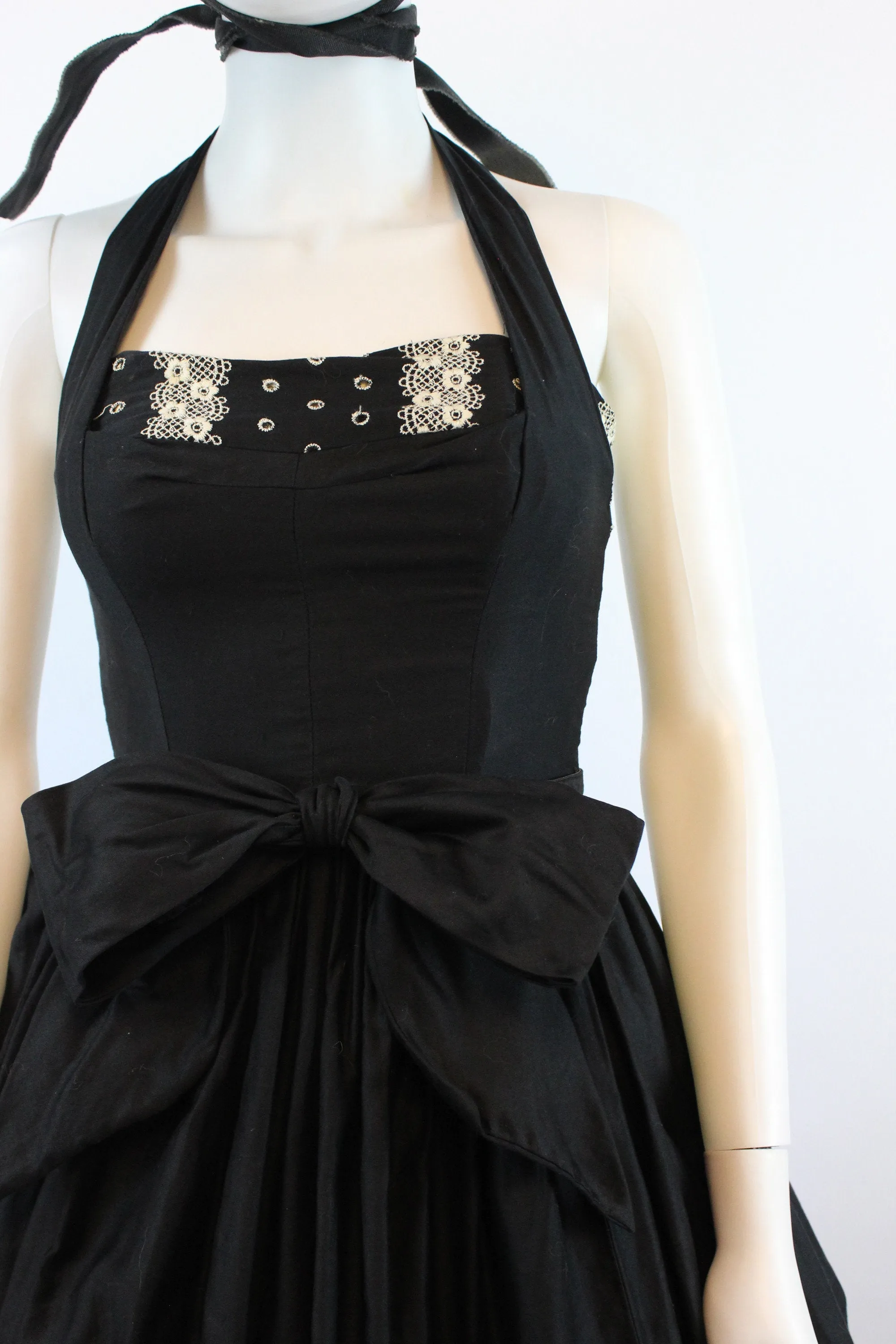 1950s Joan Barrie HALTER cotton dress EYELET xxs | new spring summer