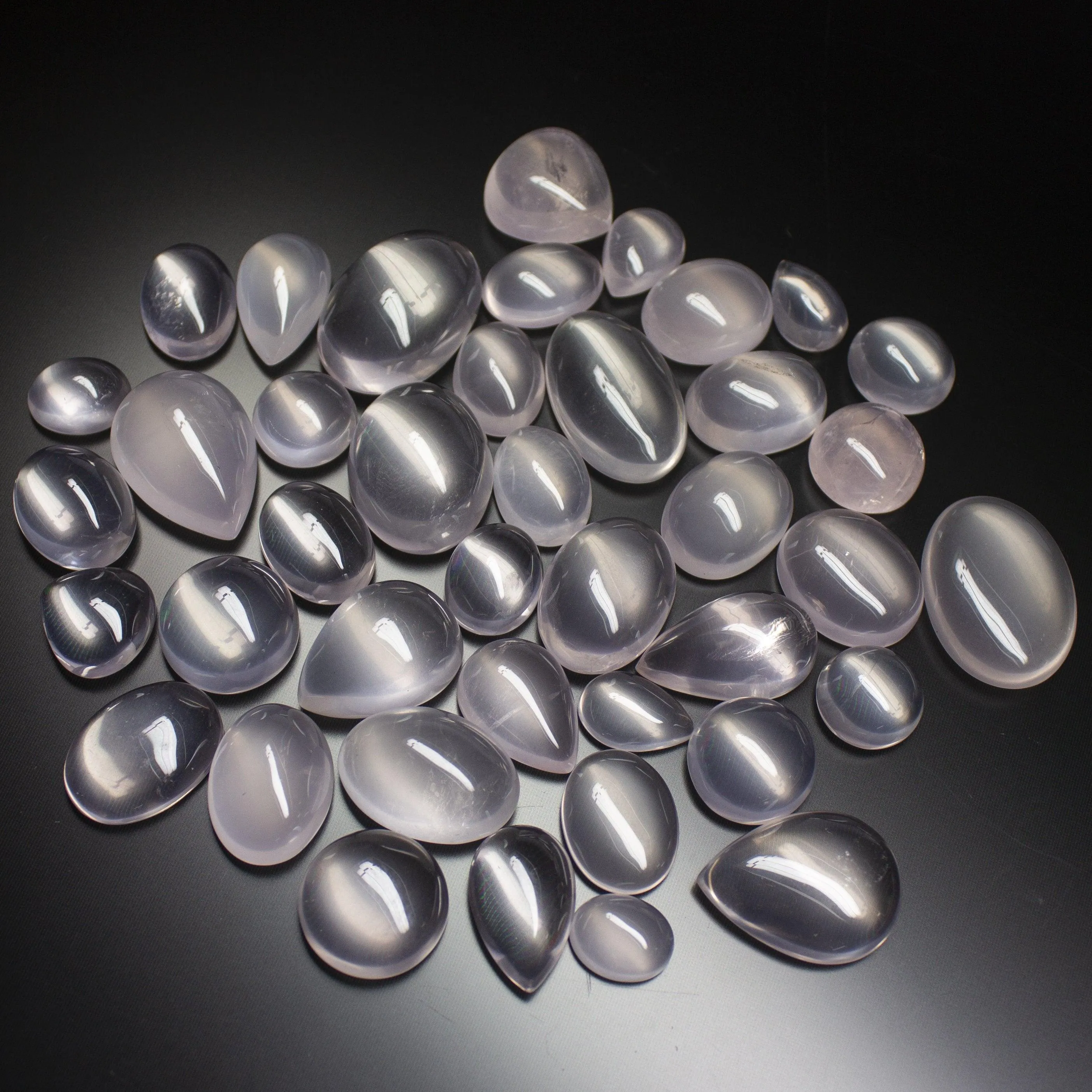 200cts Natural Pink Rose Quartz Smooth Oval Pear Cabochon Loose Gemstone 26pc