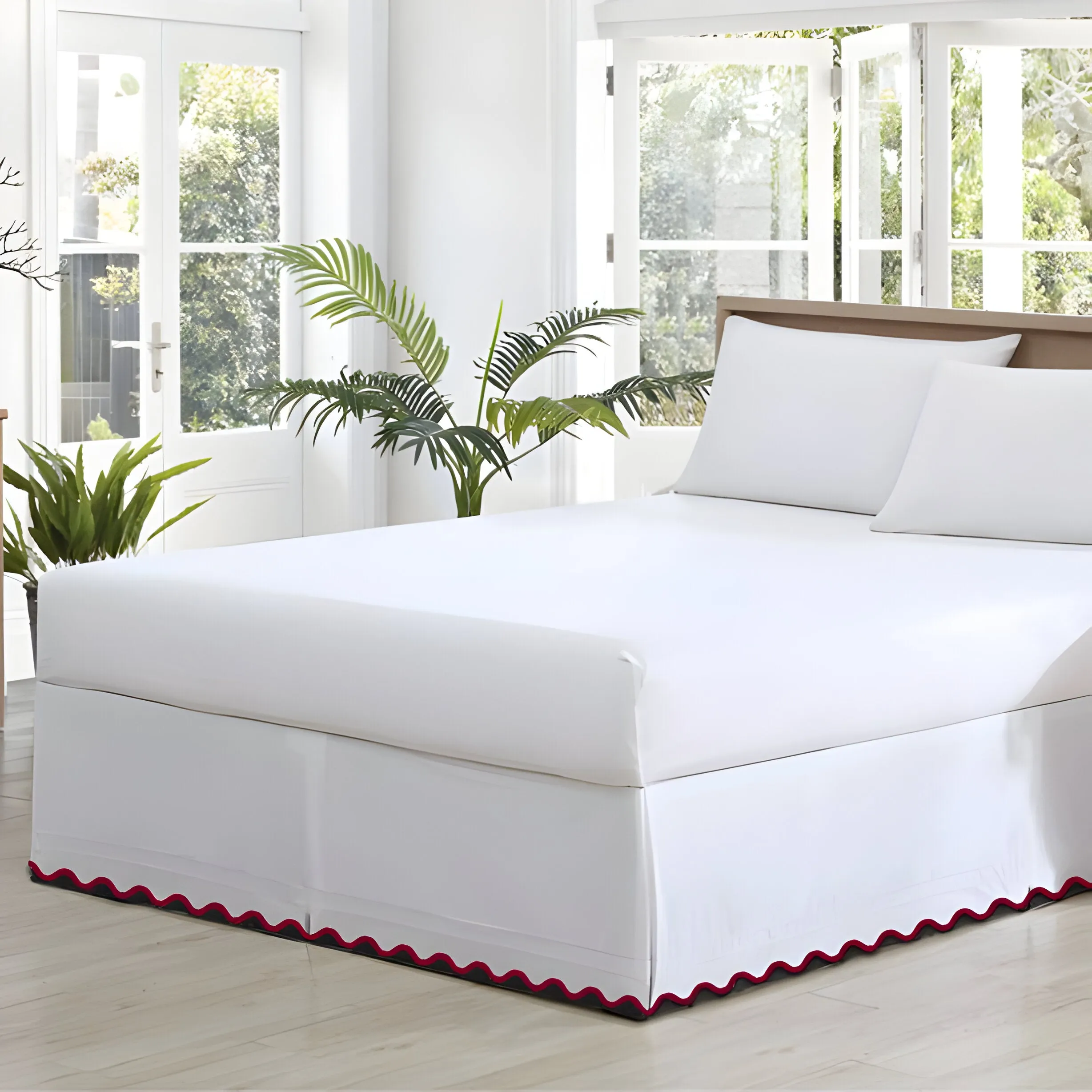 400TC Cotton Small Scallop Embroidery Tailored Bed Skirt