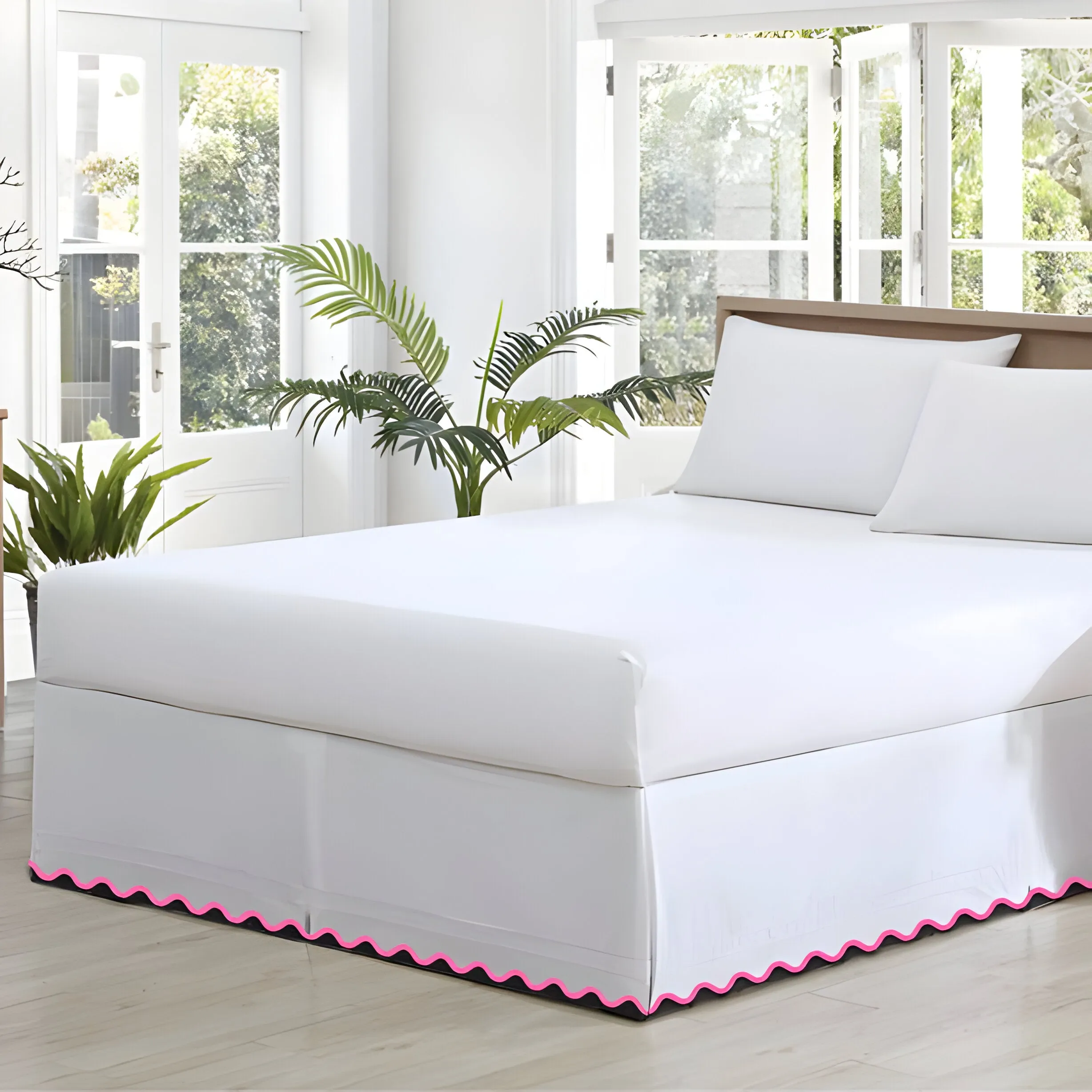 400TC Cotton Small Scallop Embroidery Tailored Bed Skirt
