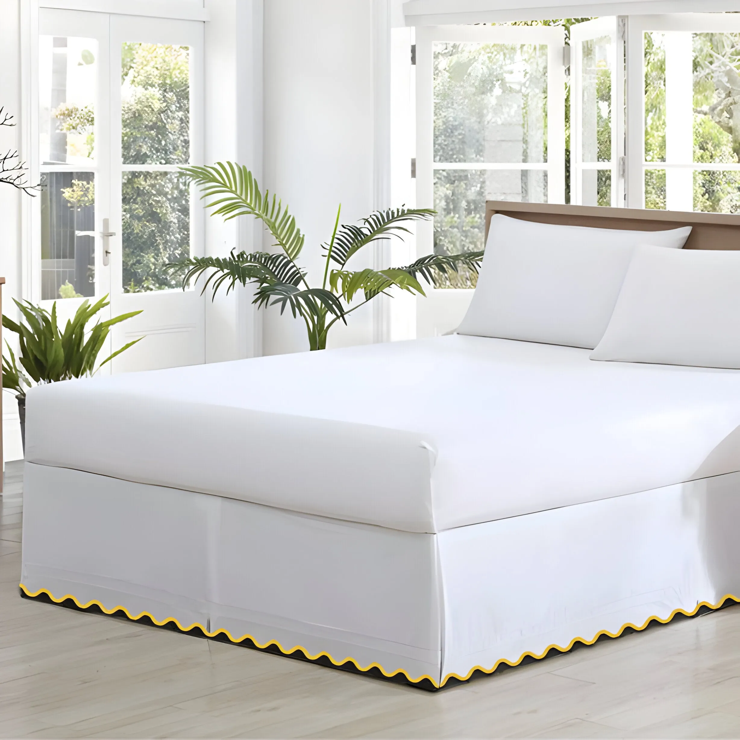 400TC Cotton Small Scallop Embroidery Tailored Bed Skirt