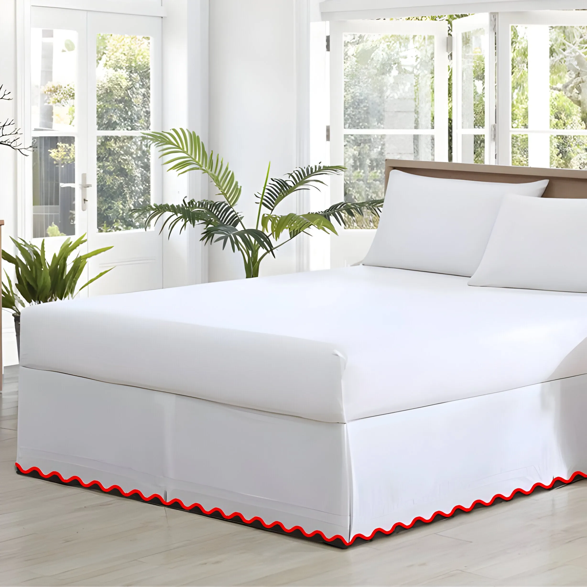 400TC Cotton Small Scallop Embroidery Tailored Bed Skirt