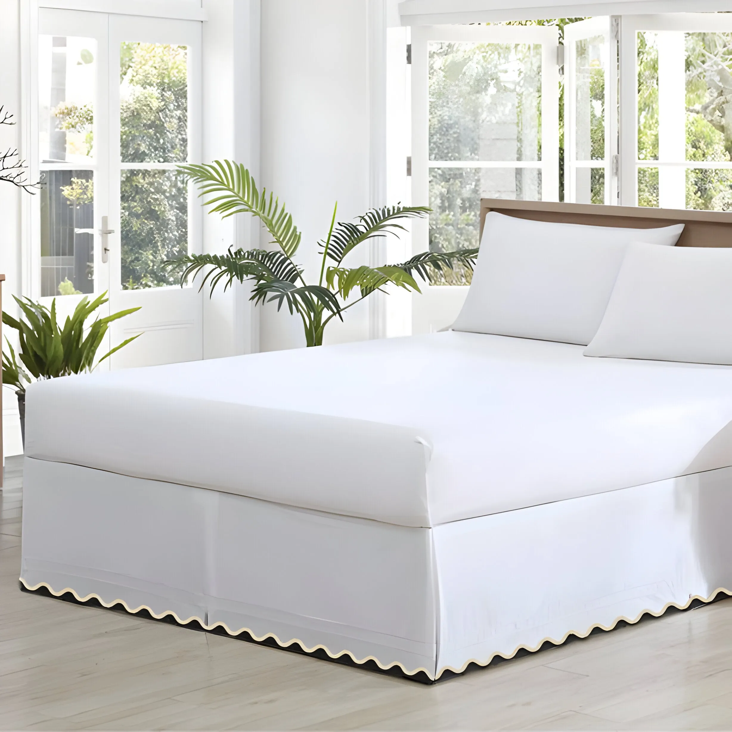 400TC Cotton Small Scallop Embroidery Tailored Bed Skirt