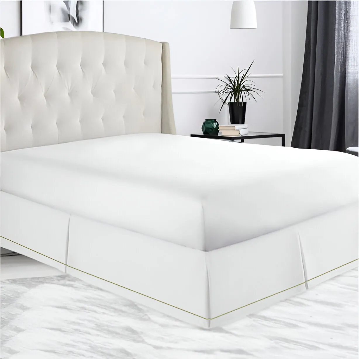 400TC Sateen Solid Cotton Single Embroidered Border Tailored Bed Skirt
