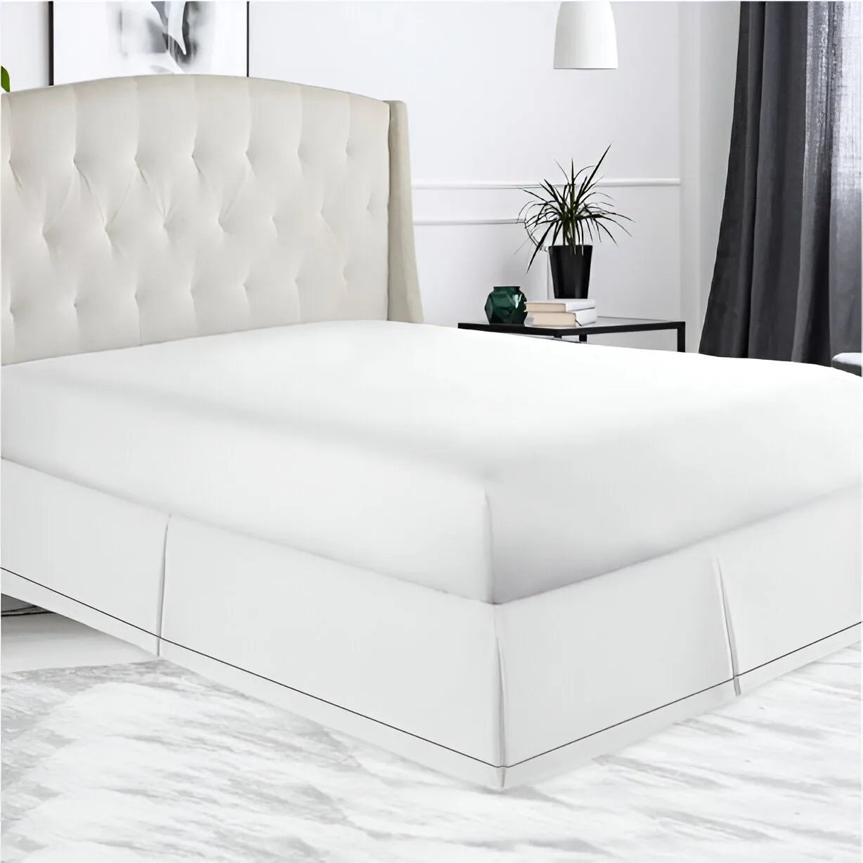 400TC Sateen Solid Cotton Single Embroidered Border Tailored Bed Skirt