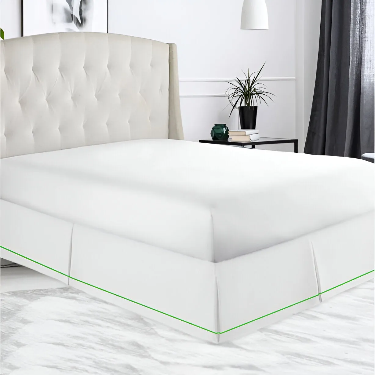 400TC Sateen Solid Cotton Single Embroidered Border Tailored Bed Skirt