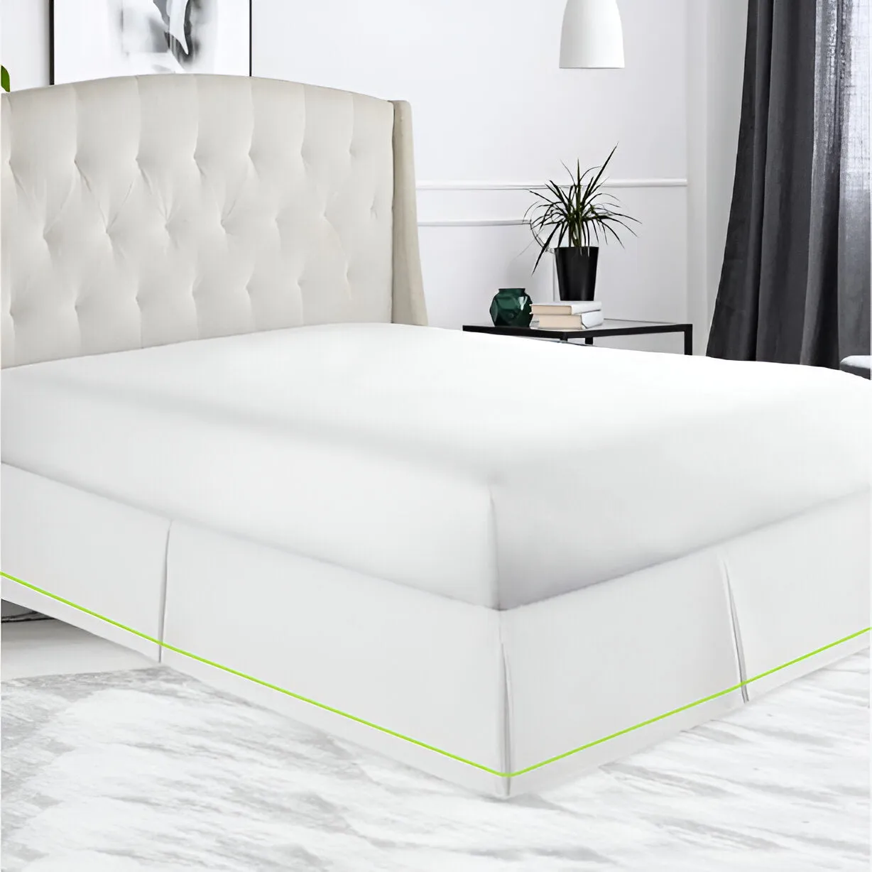 400TC Sateen Solid Cotton Single Embroidered Border Tailored Bed Skirt