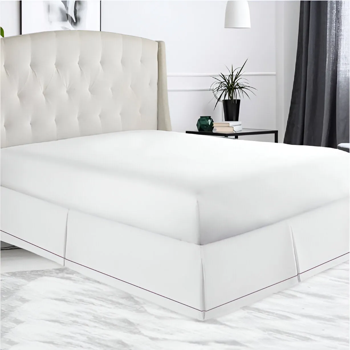400TC Sateen Solid Cotton Single Embroidered Border Tailored Bed Skirt