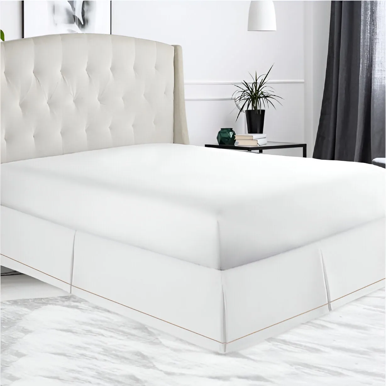 400TC Sateen Solid Cotton Single Embroidered Border Tailored Bed Skirt