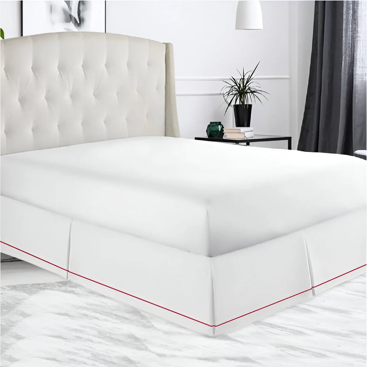400TC Sateen Solid Cotton Single Embroidered Border Tailored Bed Skirt