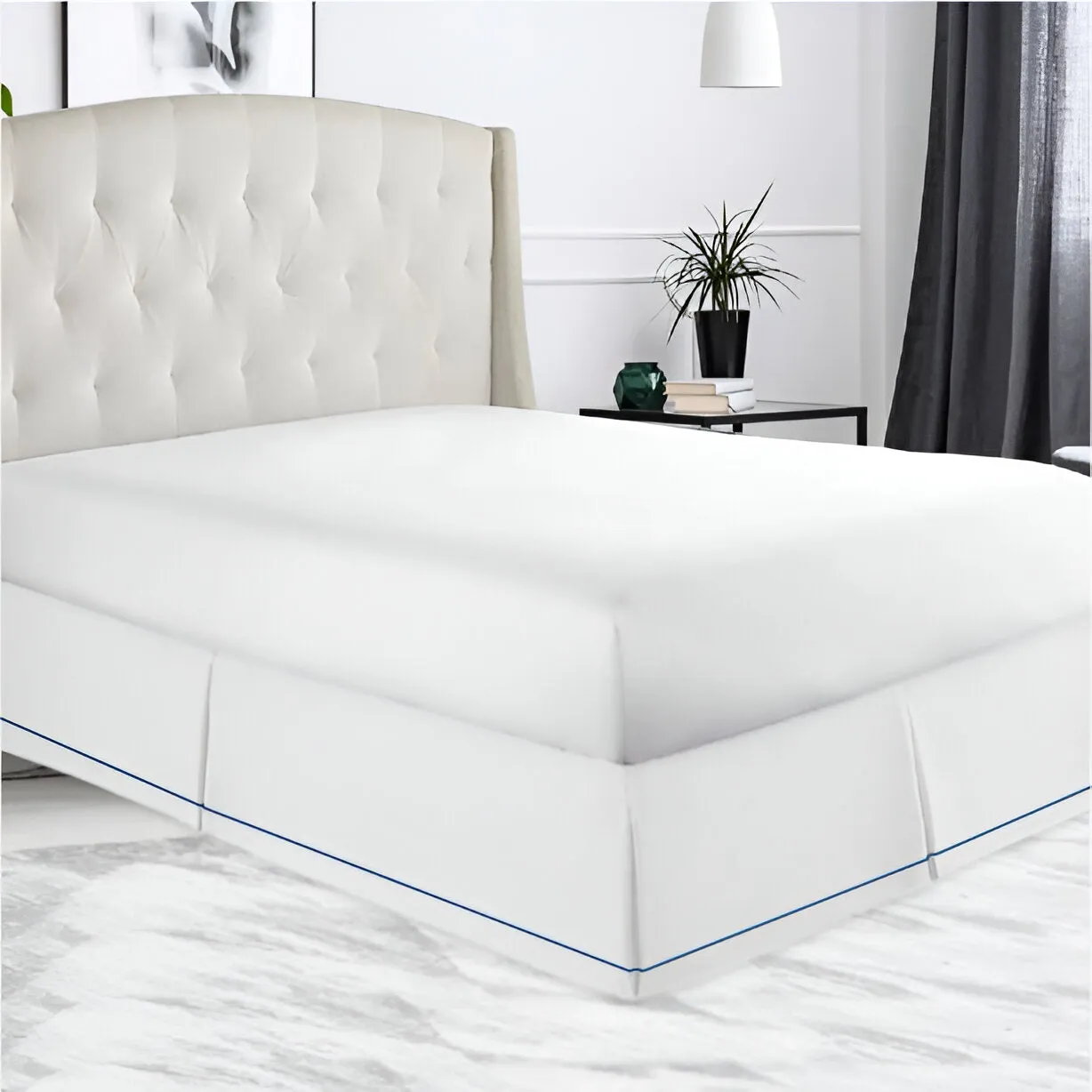 400TC Sateen Solid Cotton Single Embroidered Border Tailored Bed Skirt