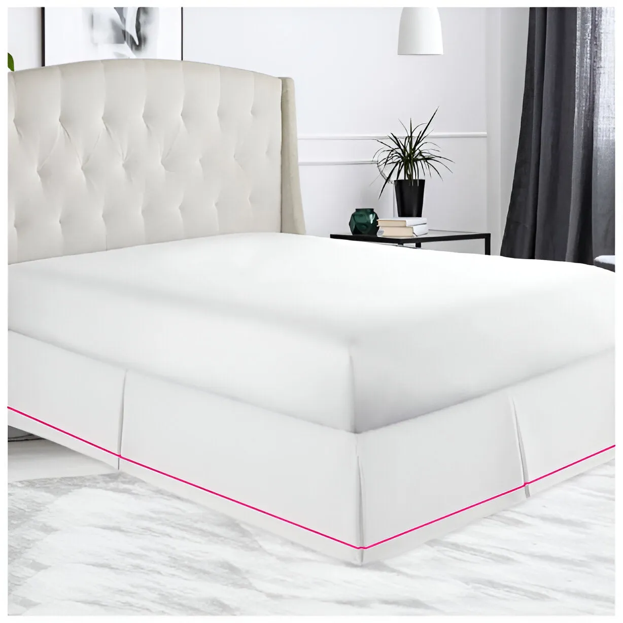 400TC Sateen Solid Cotton Single Embroidered Border Tailored Bed Skirt