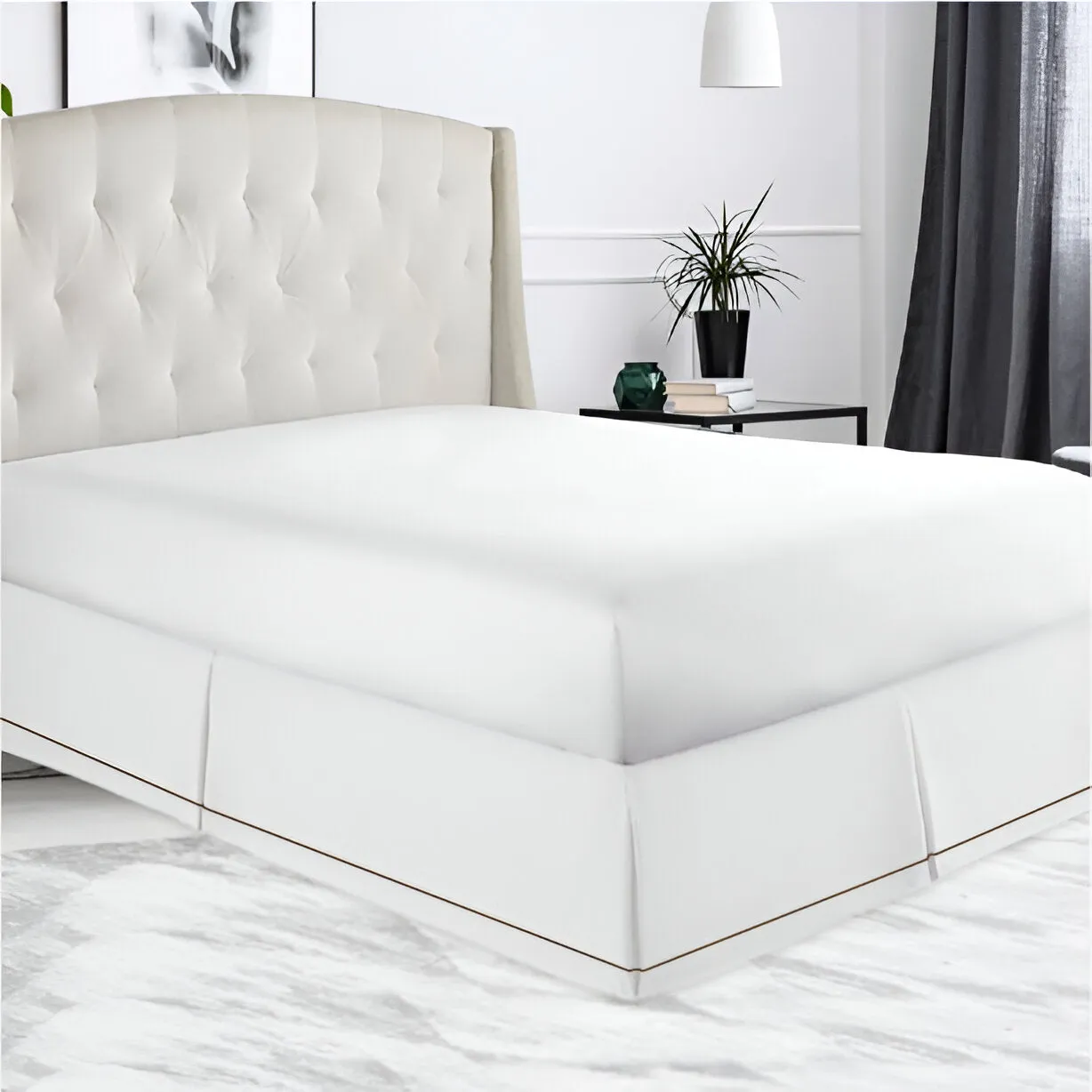 400TC Sateen Solid Cotton Single Embroidered Border Tailored Bed Skirt