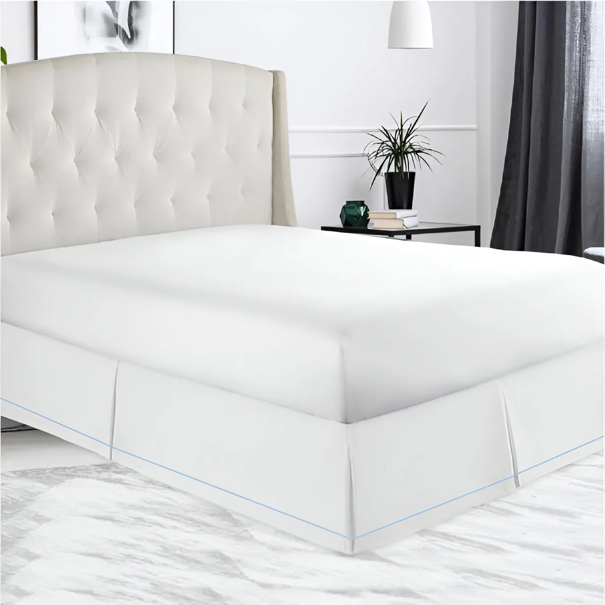 400TC Sateen Solid Cotton Single Embroidered Border Tailored Bed Skirt