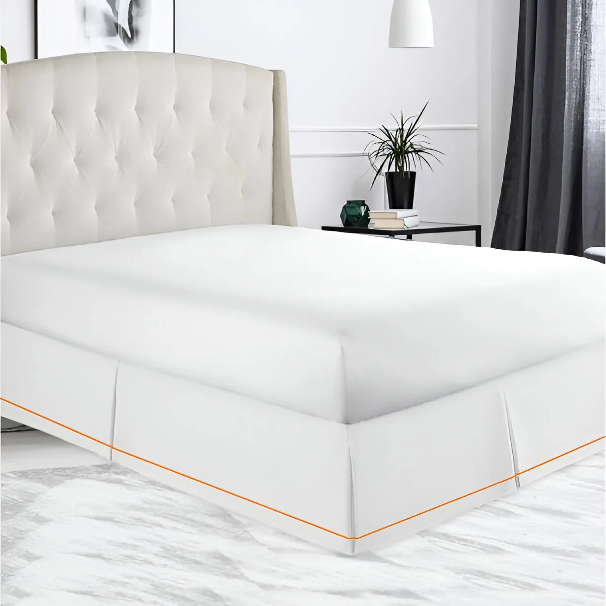 400TC Sateen Solid Cotton Single Embroidered Border Tailored Bed Skirt