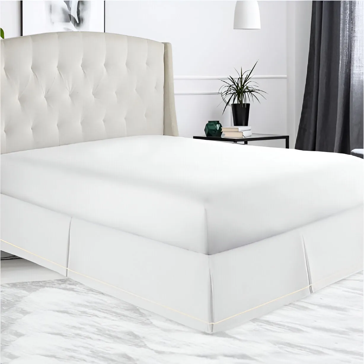 400TC Sateen Solid Cotton Single Embroidered Border Tailored Bed Skirt