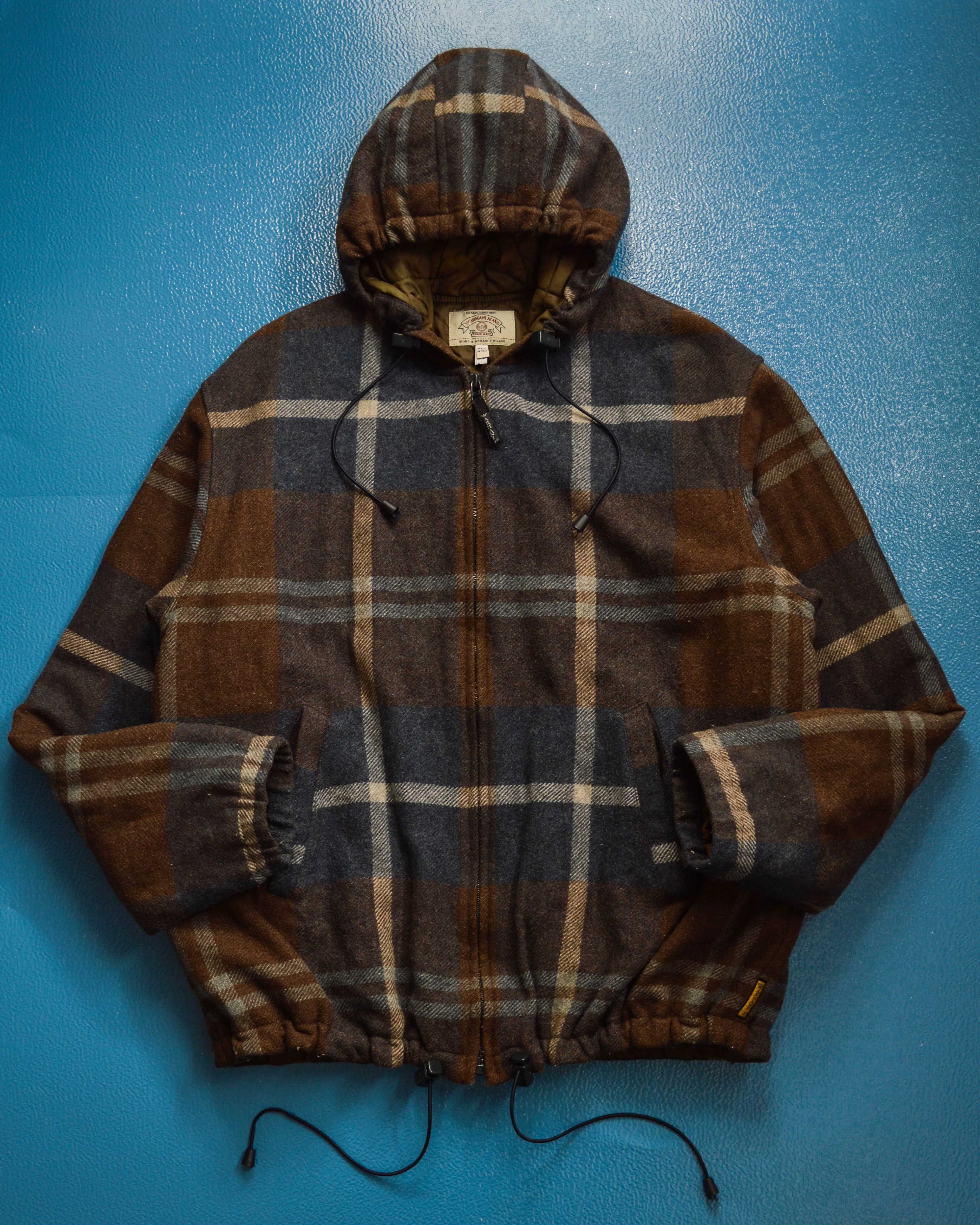 90s Wool/ Mohair Plaid Quilted Muted Burgundy / Navy Zip Up Jacket (M~L)