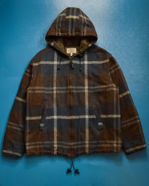90s Wool/ Mohair Plaid Quilted Muted Burgundy / Navy Zip Up Jacket (M~L)