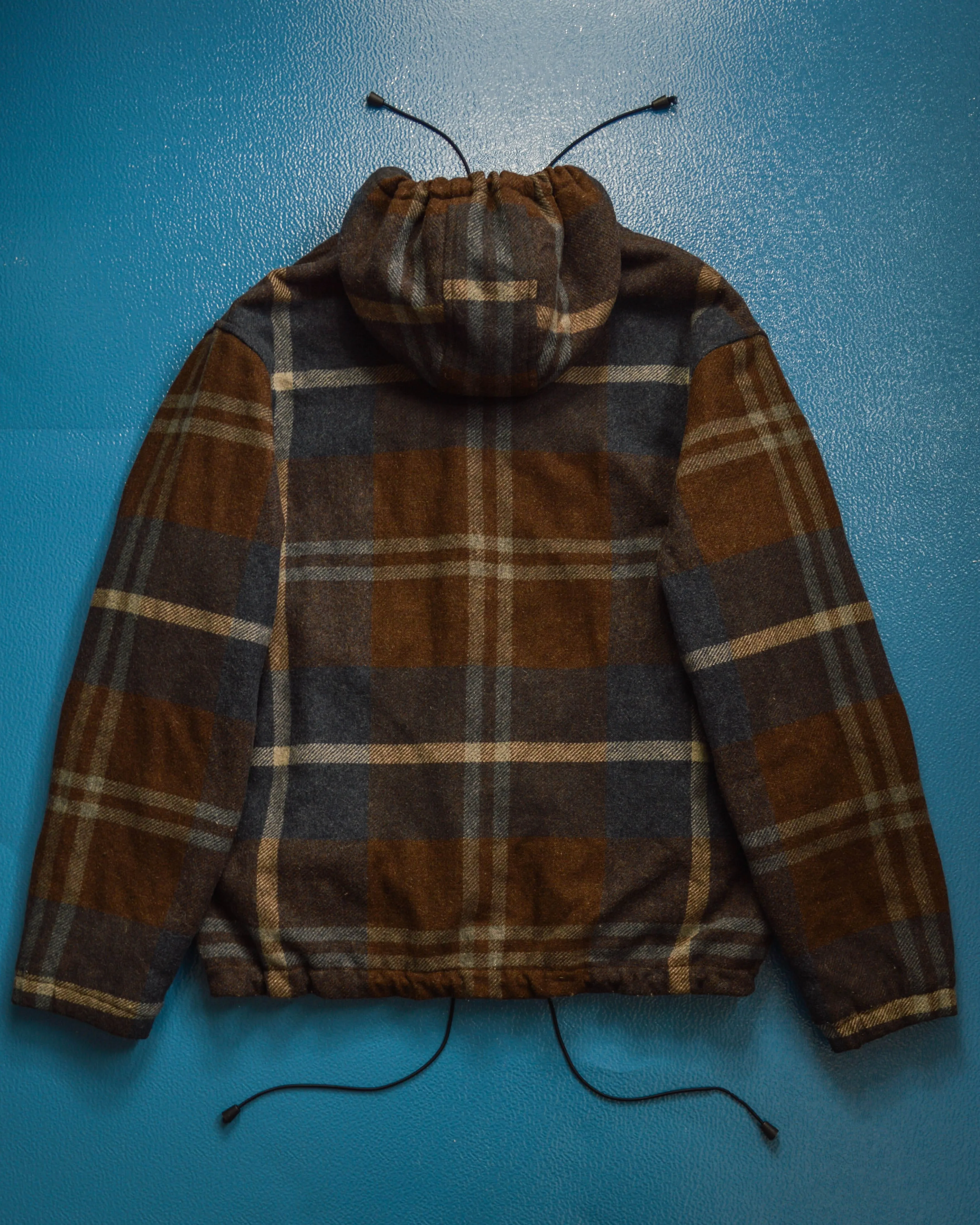 90s Wool/ Mohair Plaid Quilted Muted Burgundy / Navy Zip Up Jacket (M~L)