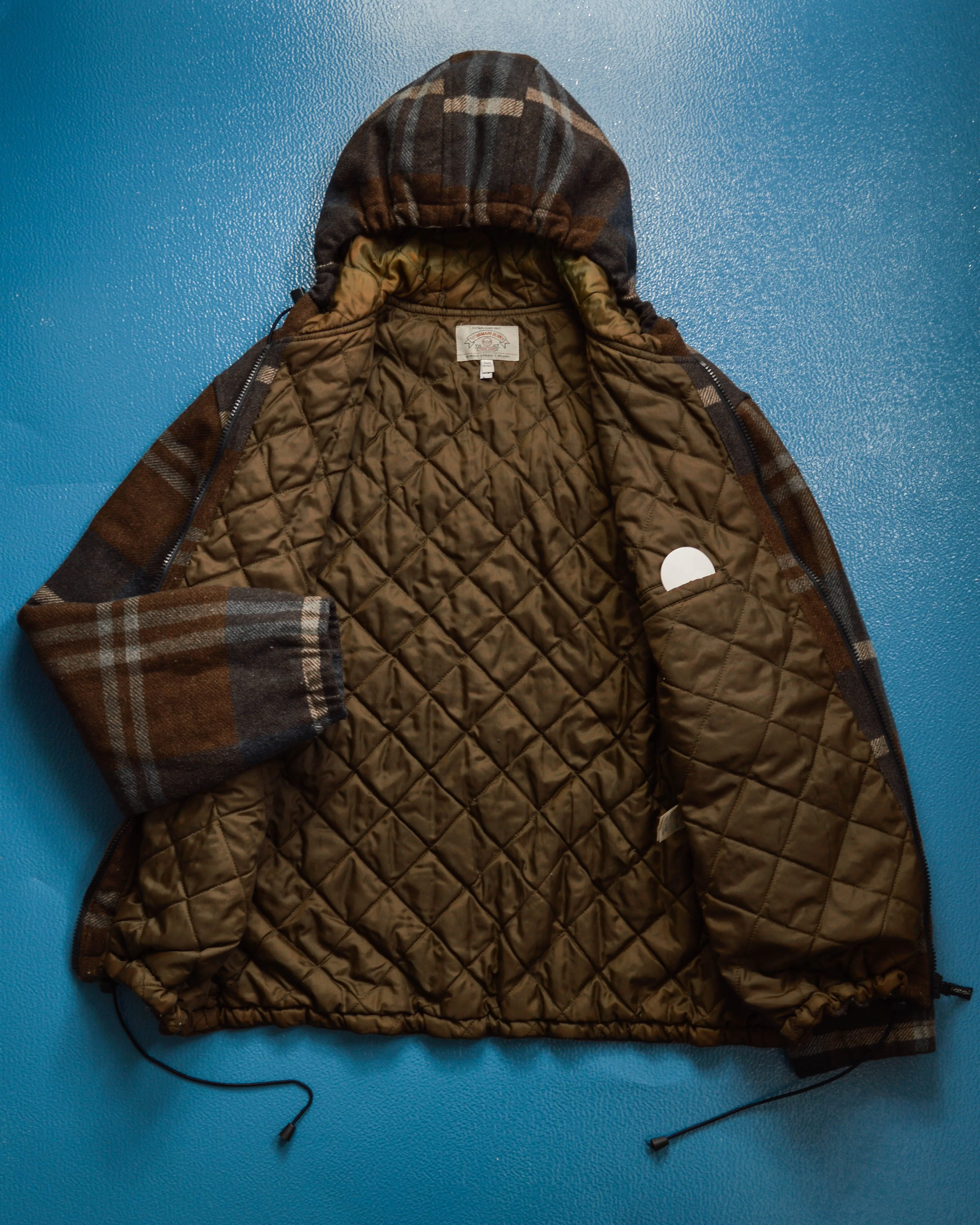 90s Wool/ Mohair Plaid Quilted Muted Burgundy / Navy Zip Up Jacket (M~L)