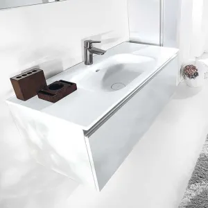 Acqua Slim 1 Drawer Cabinet Only - Wall Mount - 36" Glass/White Glass