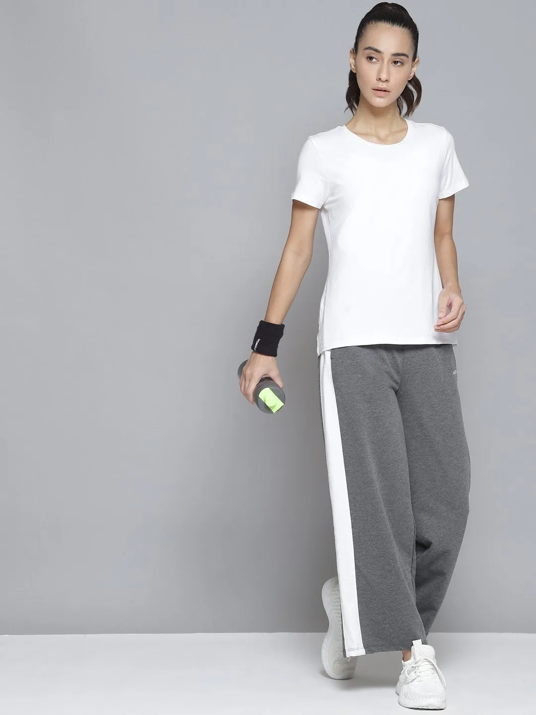 Alcis Women Grey & White Striped Relaxed Fit Joggers