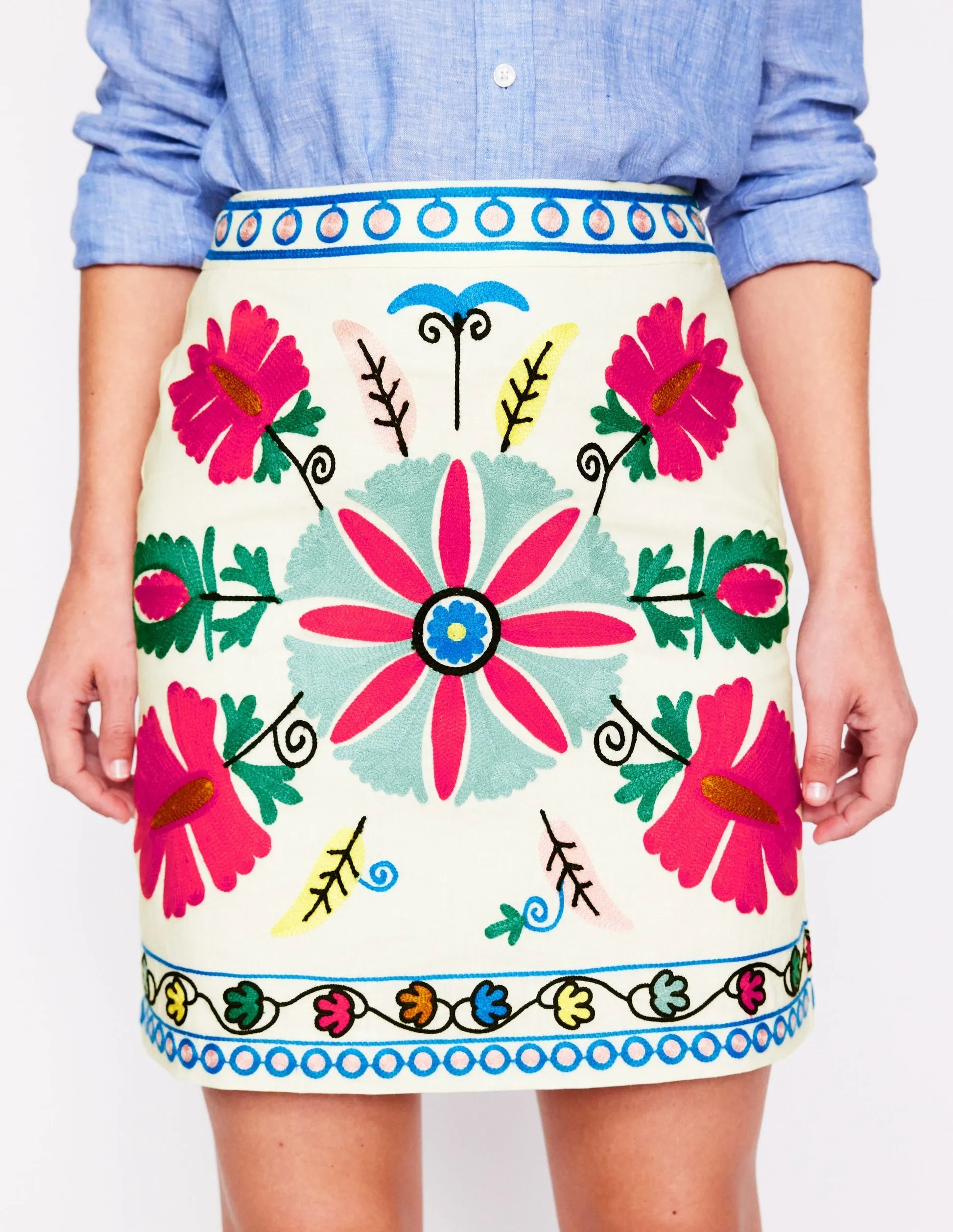Aline Embroidered Linen Skirt