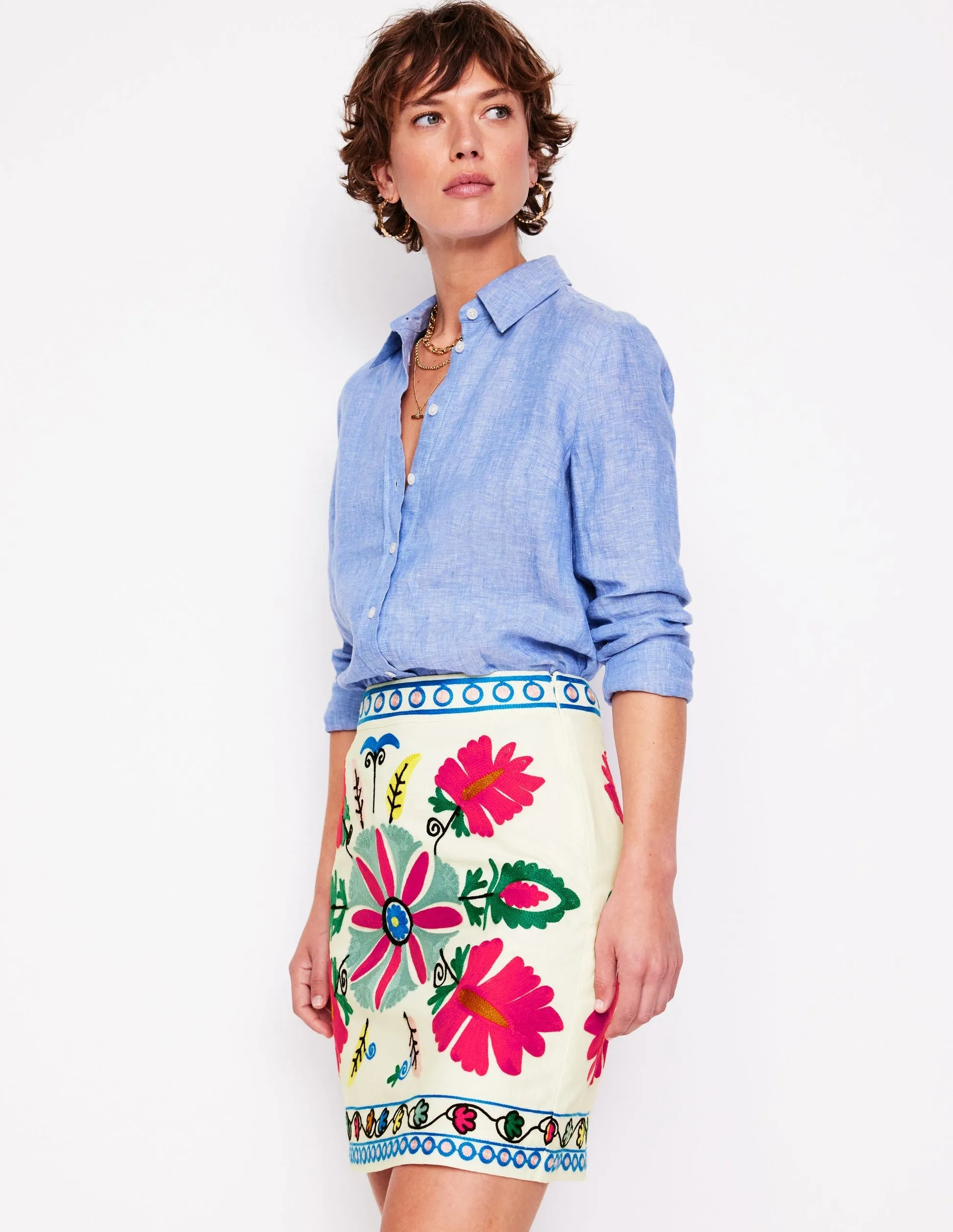 Aline Embroidered Linen Skirt