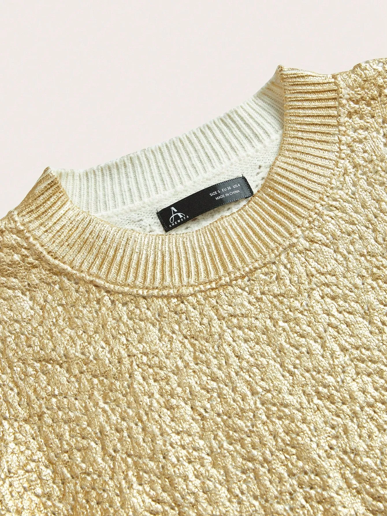 Anewsta Women's Solid Color Crew Neck Long Sleeve Casual Sweater