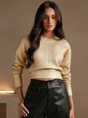 Anewsta Women's Solid Color Crew Neck Long Sleeve Casual Sweater