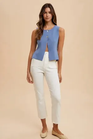 Annie Wear Metal Button Detail Crop Sweater Vest