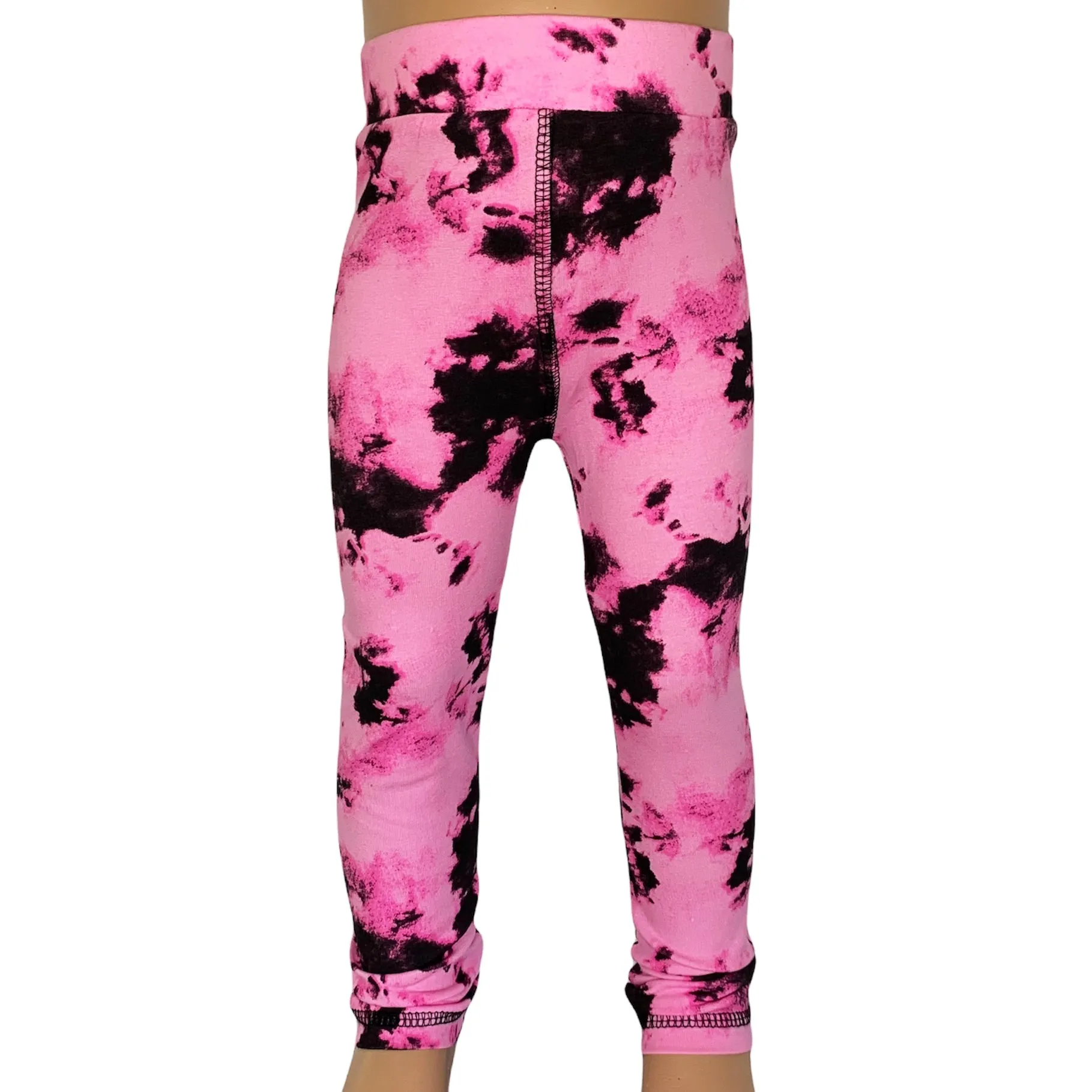 AnnLoren Baby Toddler Big Girls Boutique Black and Pink Tie Dye Leggings