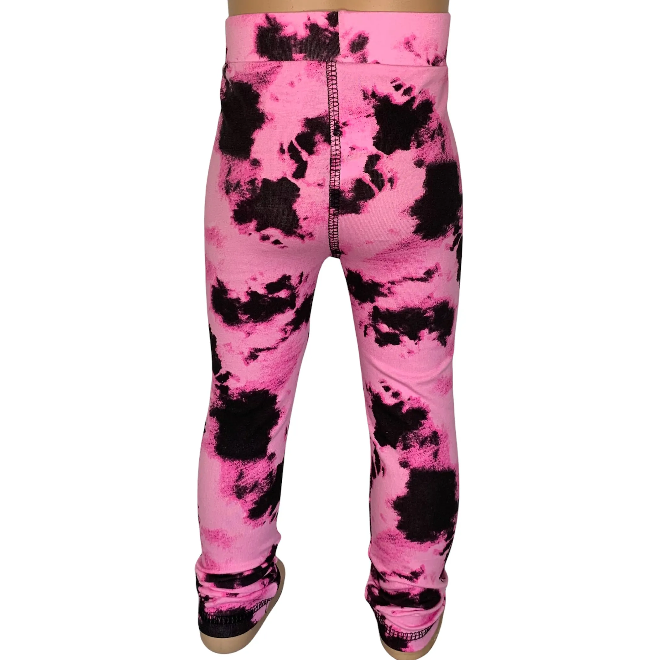 AnnLoren Baby Toddler Big Girls Boutique Black and Pink Tie Dye Leggings