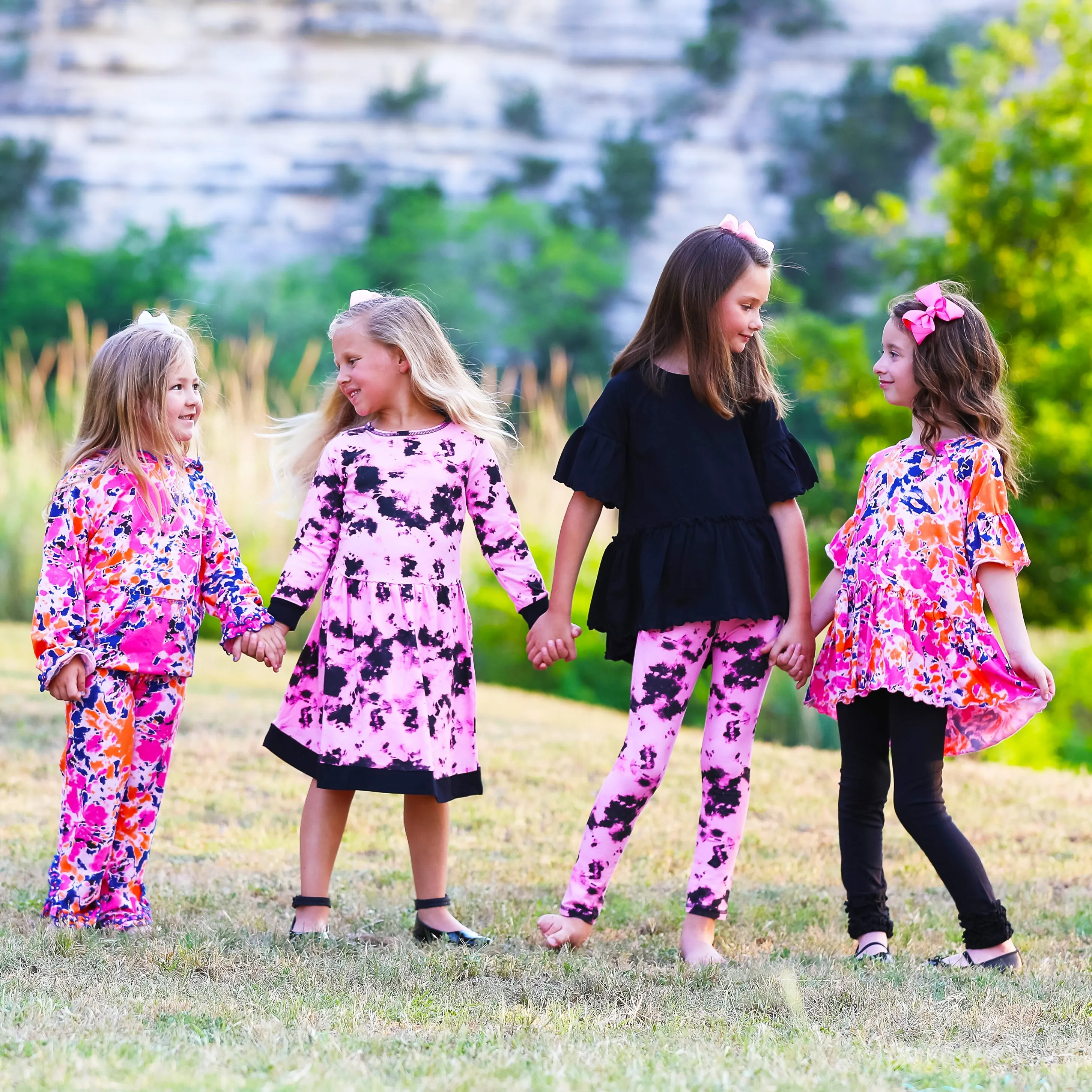 AnnLoren Baby Toddler Big Girls Boutique Black and Pink Tie Dye Leggings