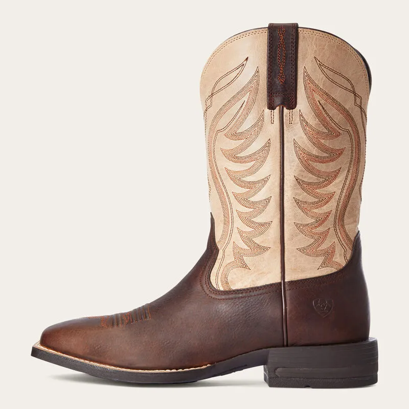 ARIAT Mens Amos Wide Square Toe Western Boot Barley Brown