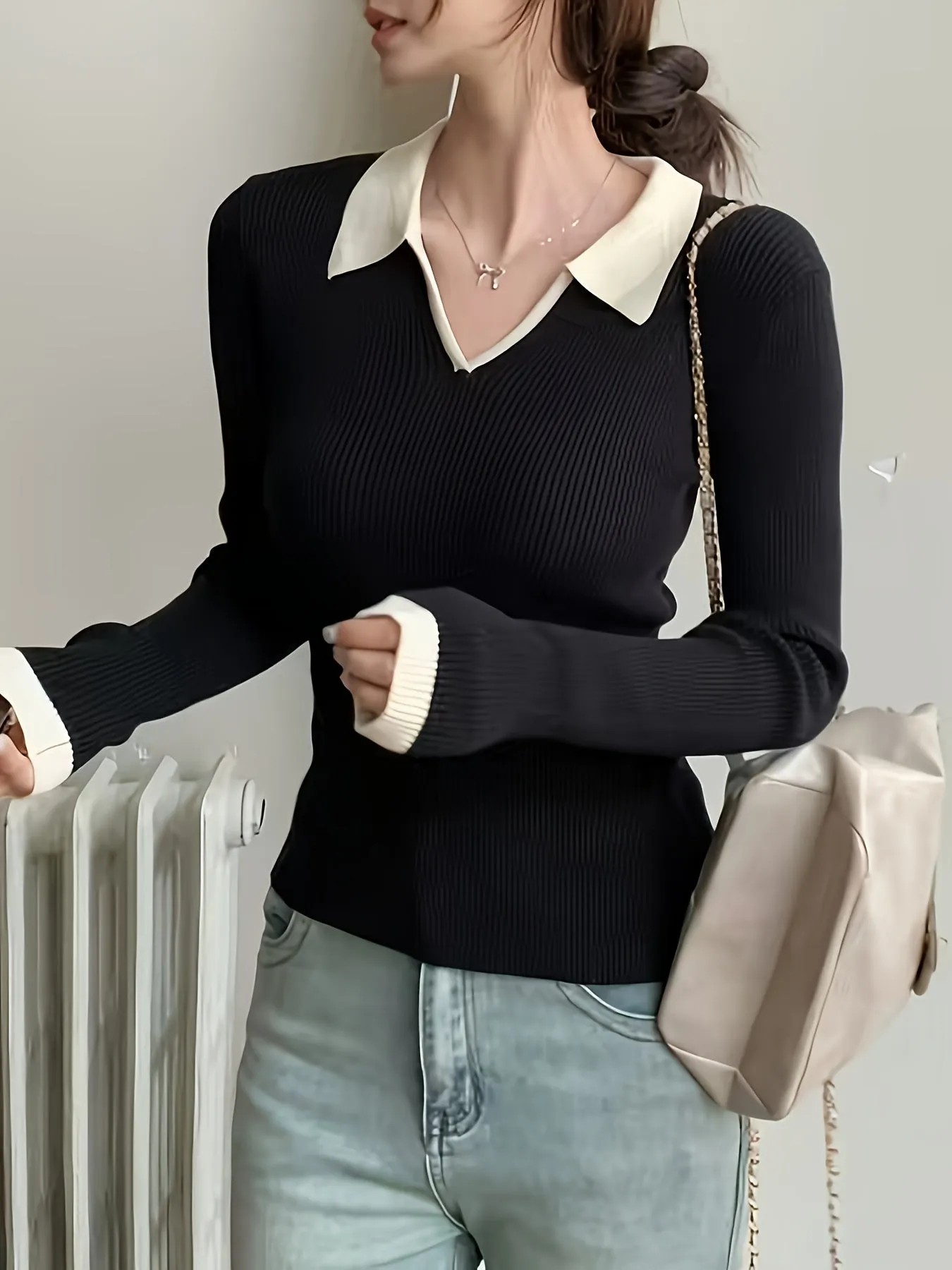 Ashira | Ribbed Collar Sweater