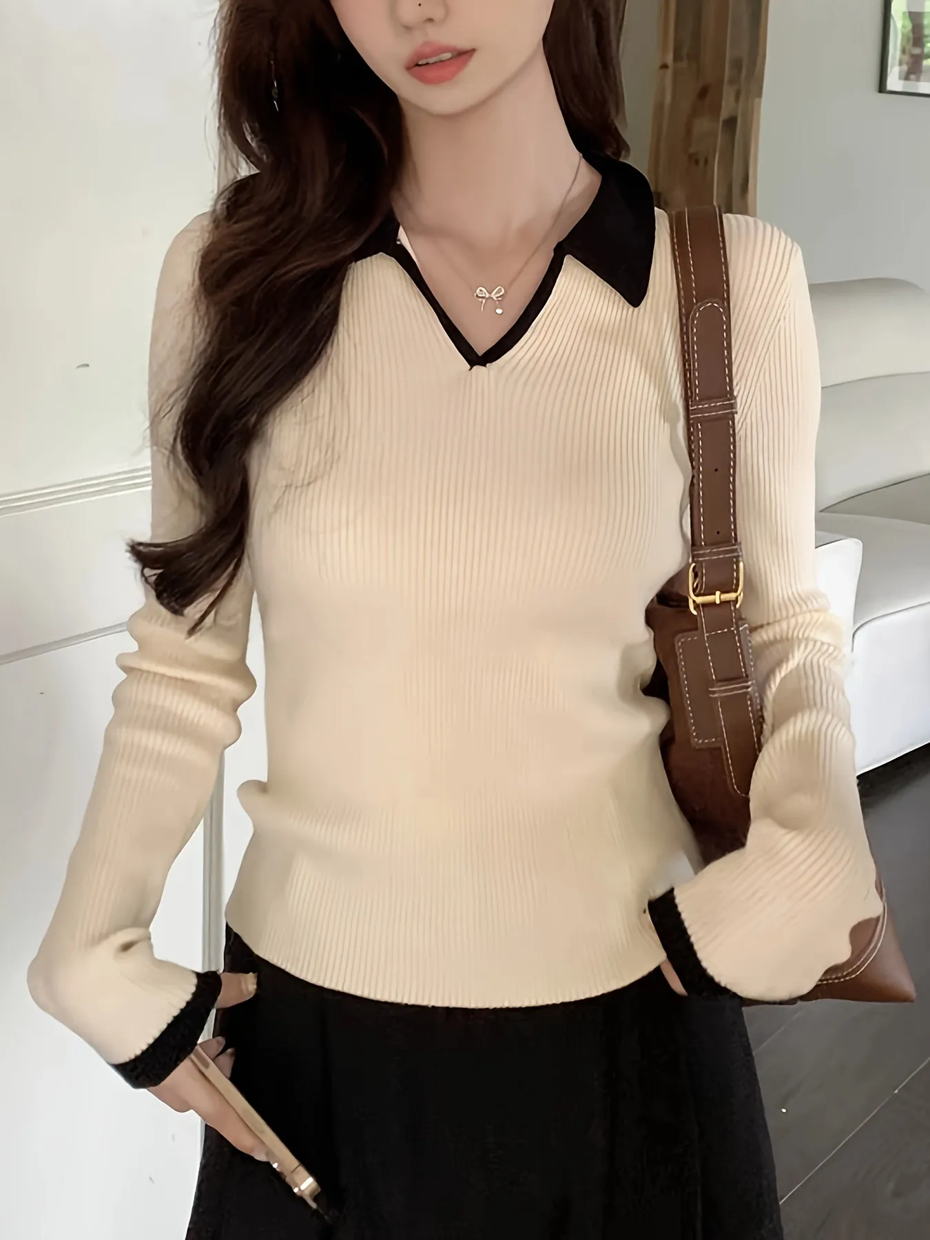 Ashira | Ribbed Collar Sweater