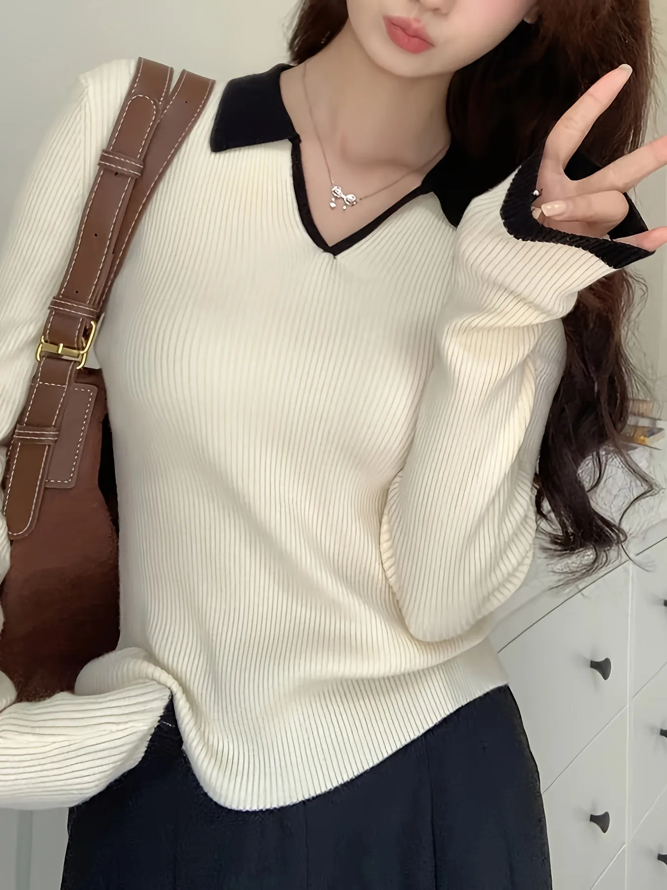 Ashira | Ribbed Collar Sweater