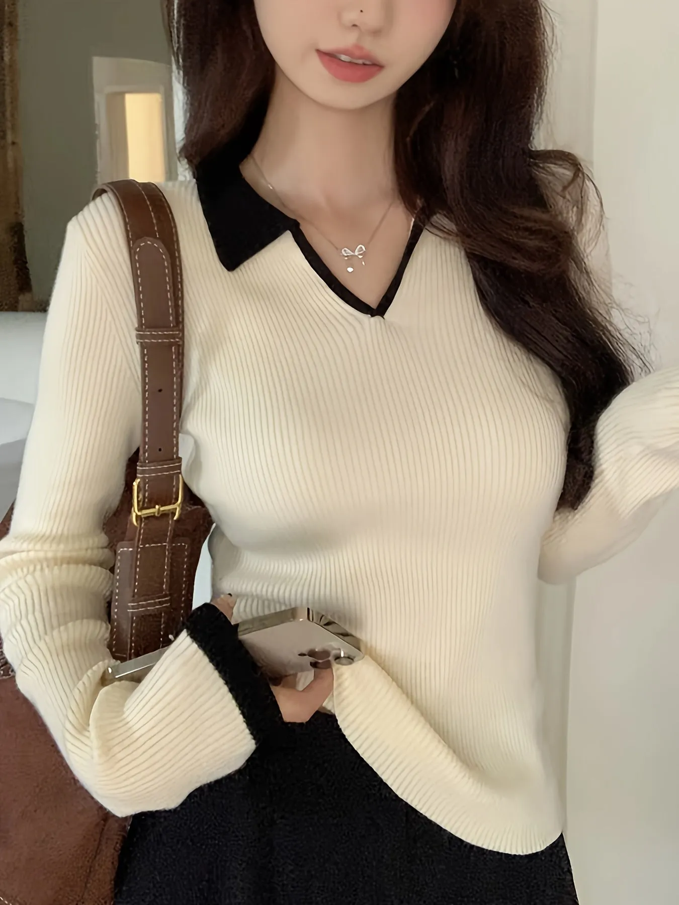 Ashira | Ribbed Collar Sweater