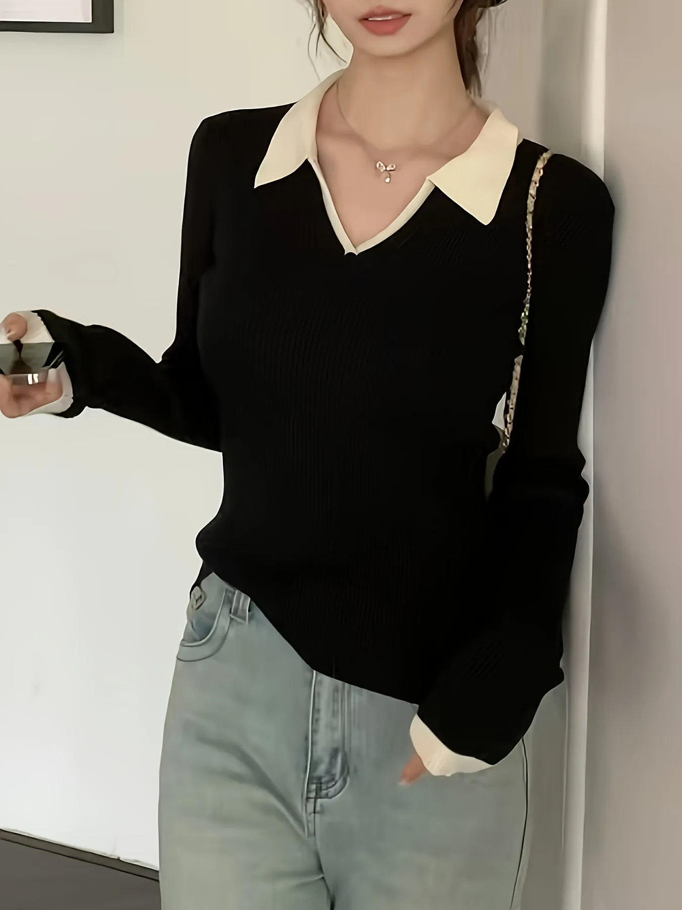 Ashira | Ribbed Collar Sweater