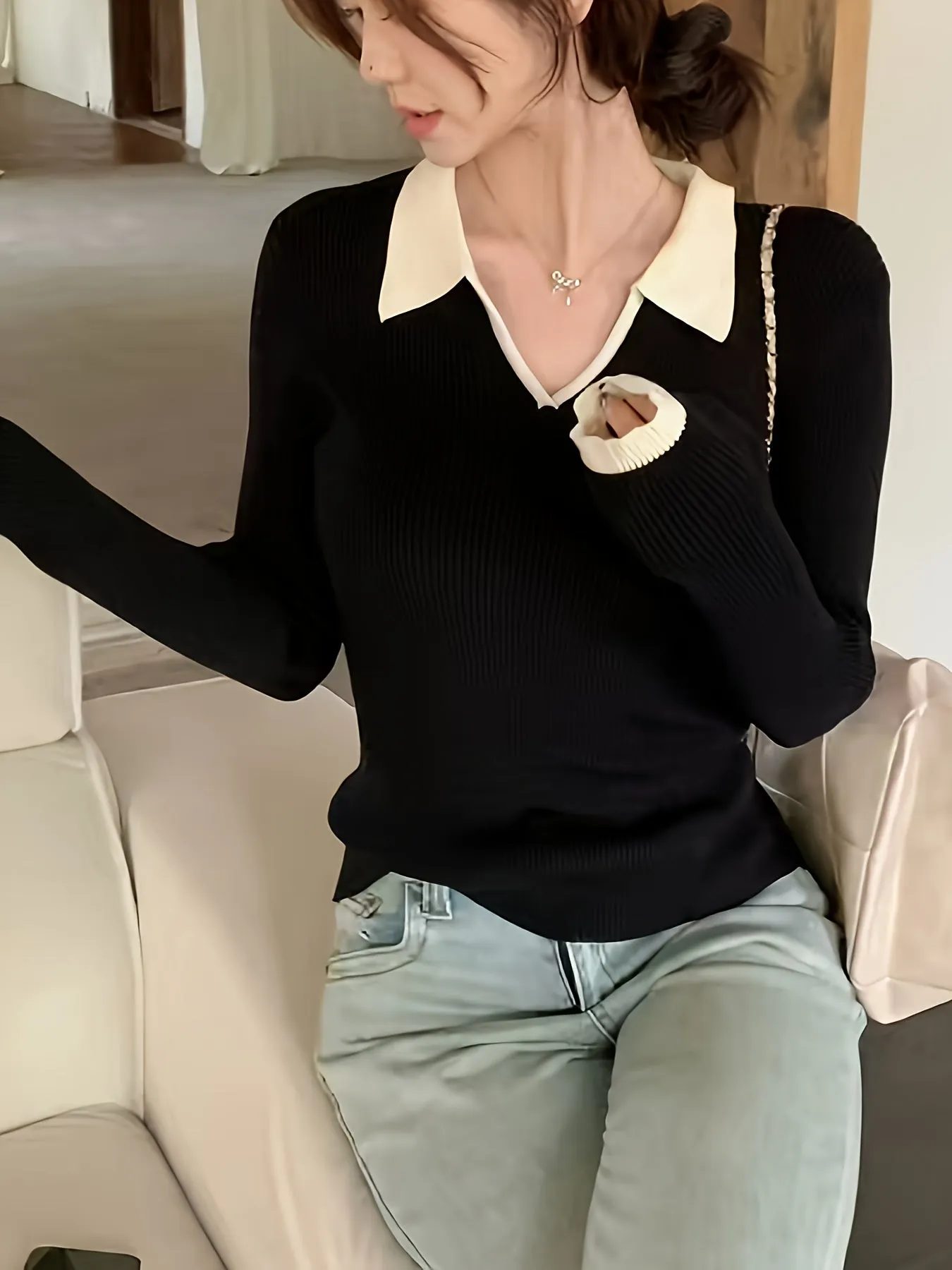 Ashira | Ribbed Collar Sweater