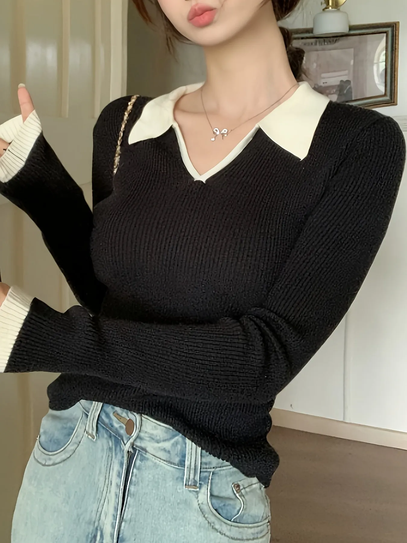 Ashira | Ribbed Collar Sweater