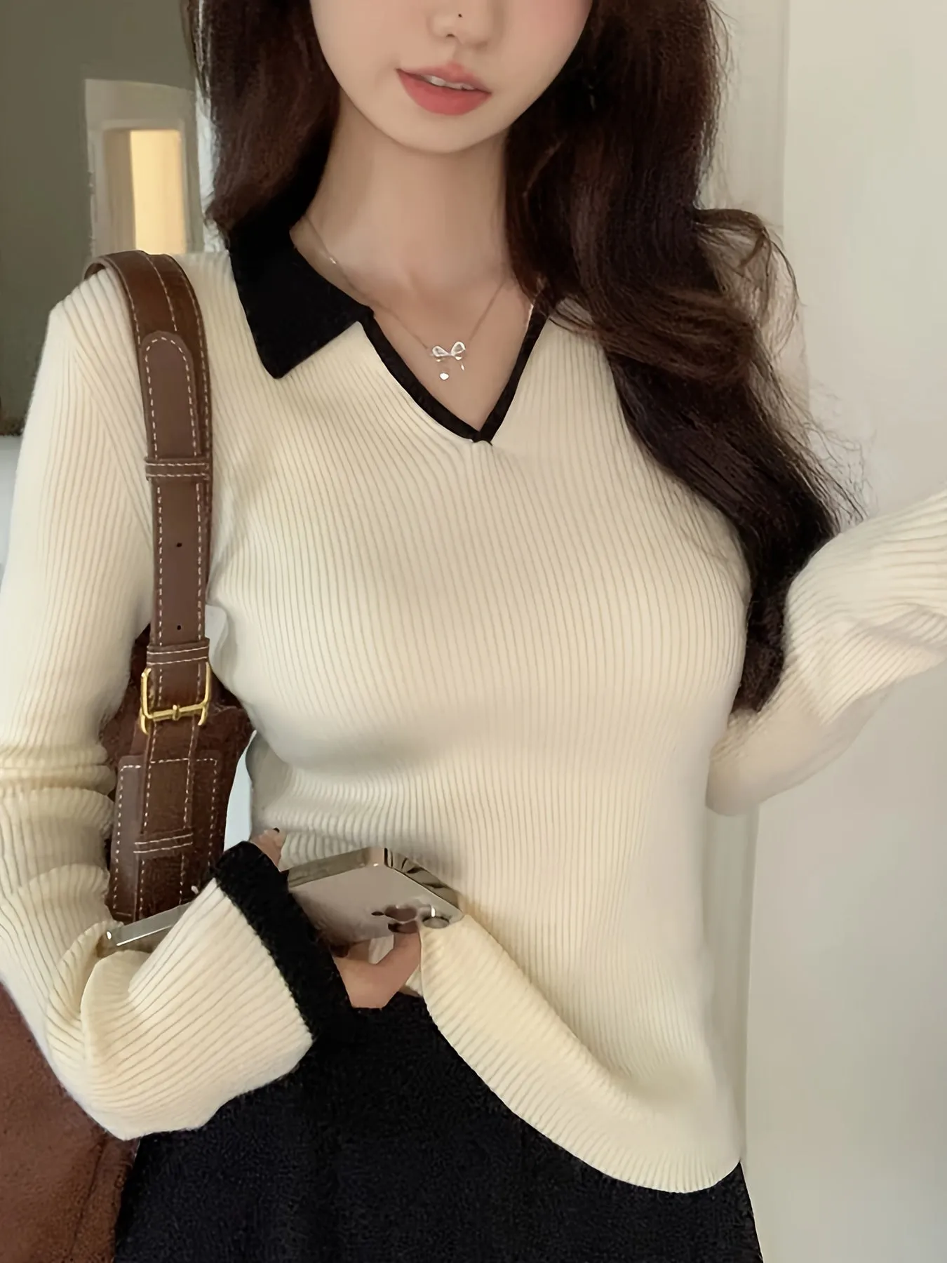 Ashira | Ribbed Collar Sweater
