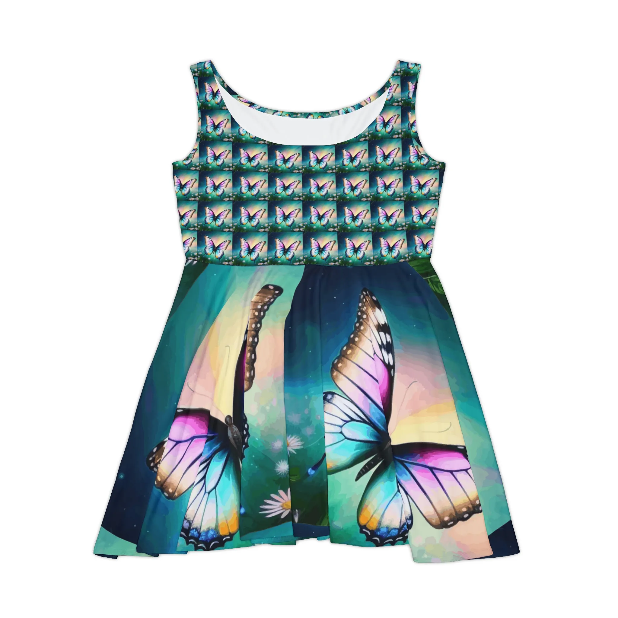 Beautiful Butterfly and Daisies Women's Short Skater Dress