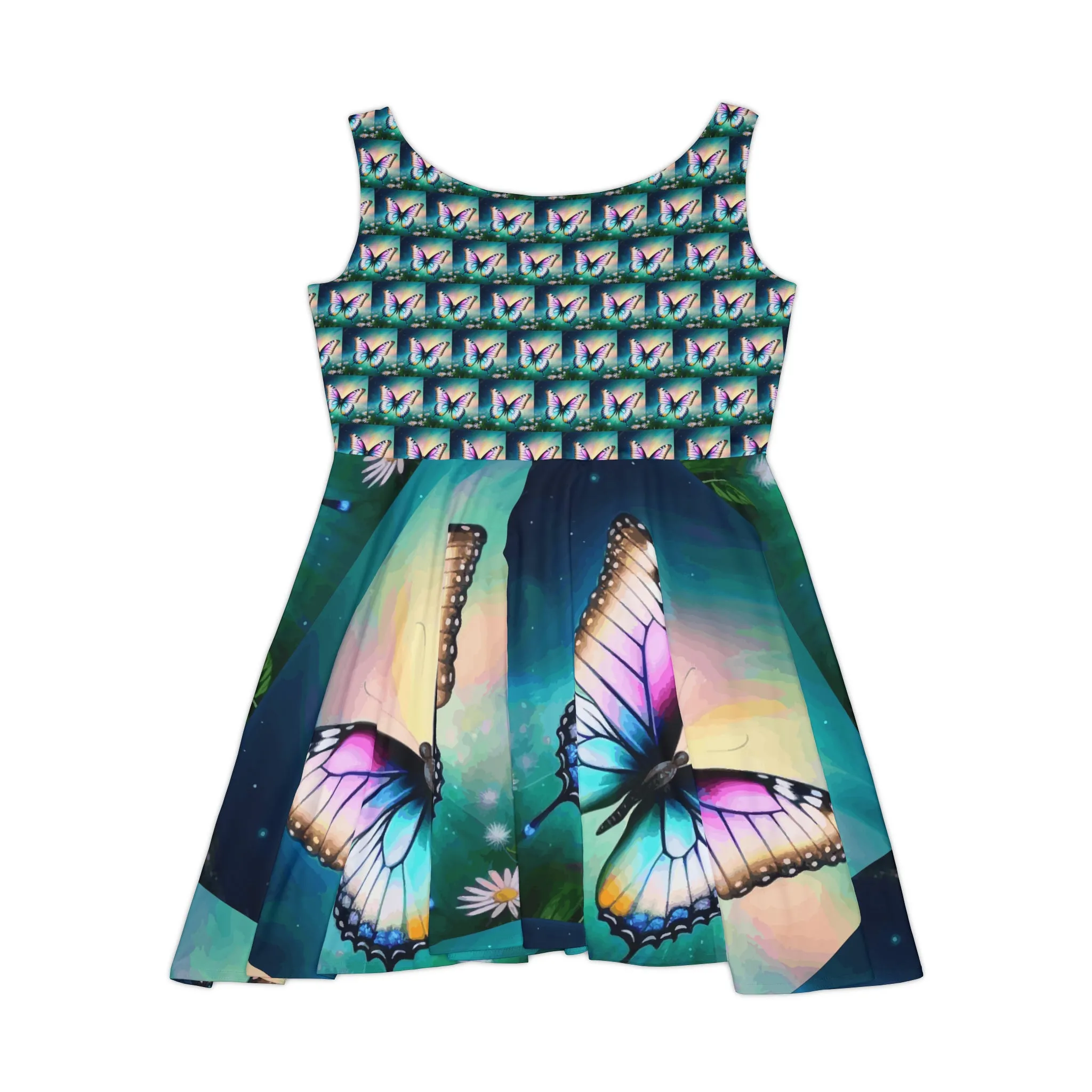 Beautiful Butterfly and Daisies Women's Short Skater Dress