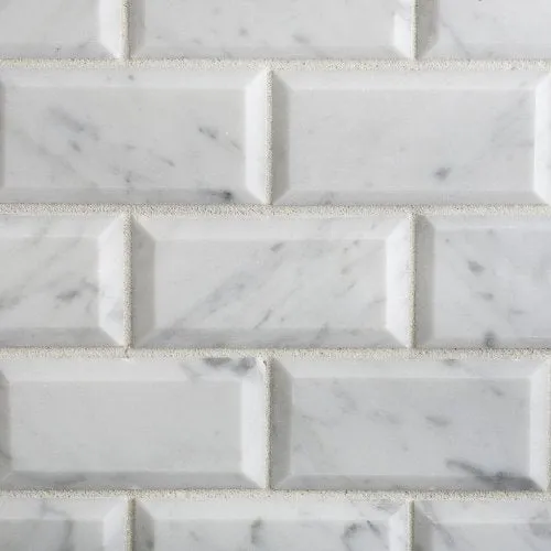 Bianco Carrara White Marble 2 X 4 Polished & Beveled Brick Mosaic Tile - Lot of 50 sq. ft.