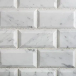 Bianco Carrara White Marble 2 X 4 Polished & Beveled Brick Mosaic Tile - Lot of 50 sq. ft.