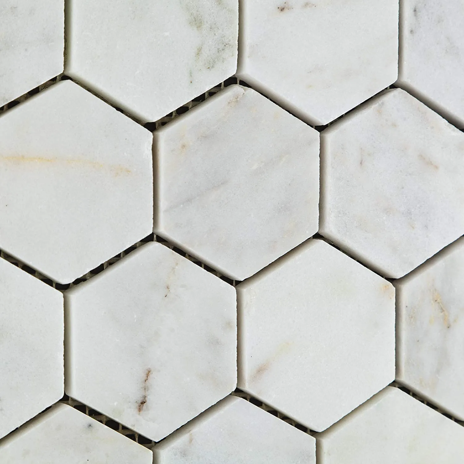 Bianco Venatino (White Carrara) Marble 2" Polished Hexagon Mosaic Tile on 12x12 Sheet - Box of 5 Sheets